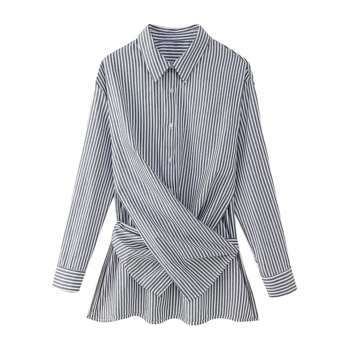 Loose Striped Lace-up Multi-color Long Sleeve Shirt - Norellé