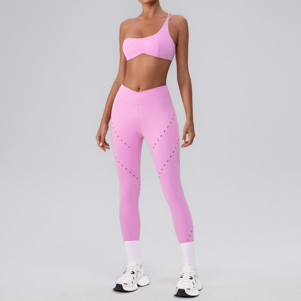 Shoulder Top Quick-drying With Chest Pad Sports Bra Seamless Yoga Clothes Shorts Cropped Pants Two-piece Suit - Norellé