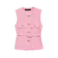 Metal Clasp With Belt Punk Texture Crew Neck Vest - Norellé