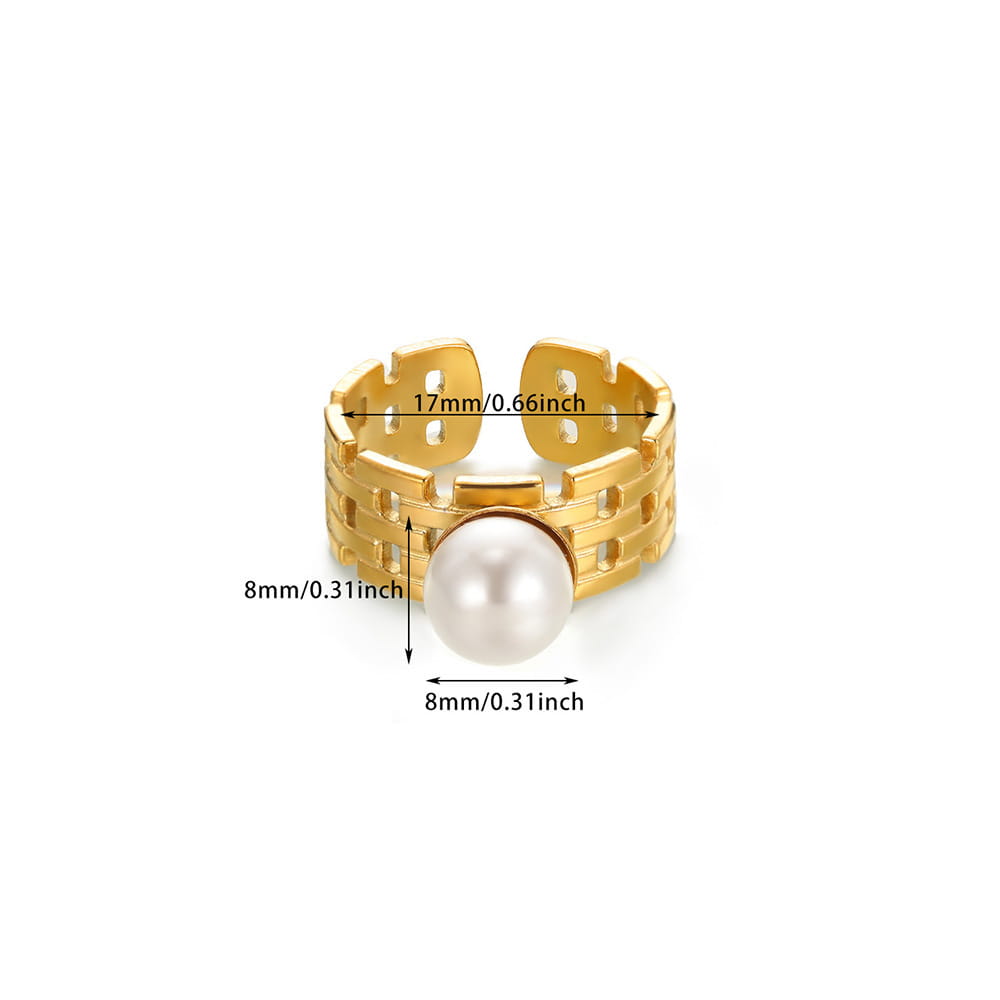 Stainless Steel Pearl Hollow Geometry Open Ring