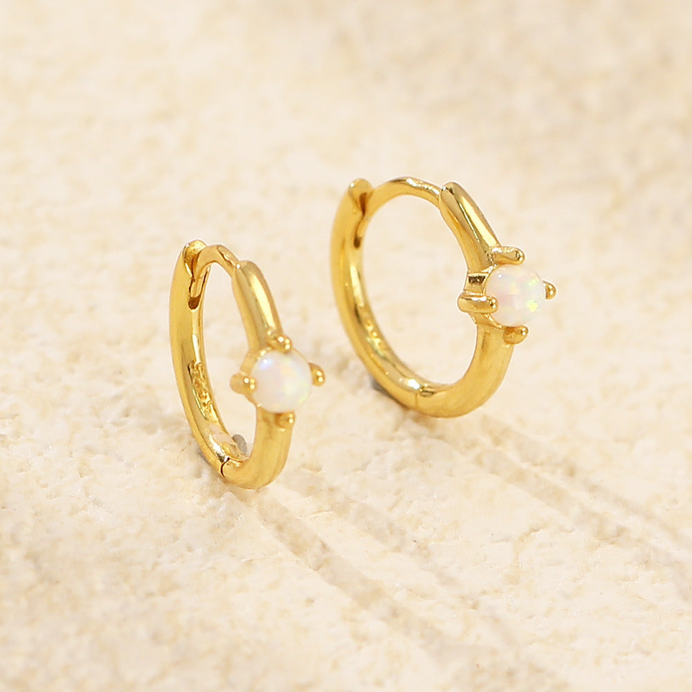S925 Silver Ins Cold Style Opal Inlaid Ear Ring - Norellé