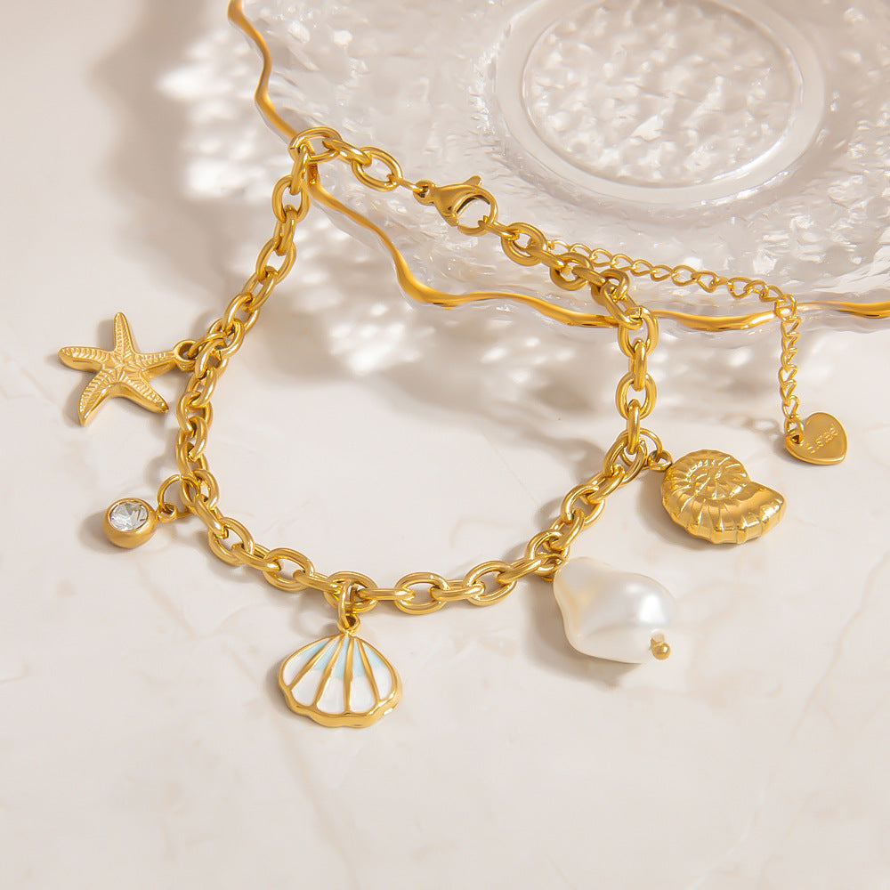 Ocean Style Shell Pendant 18K Gold Titanium Steel Bracelets - Norellé
