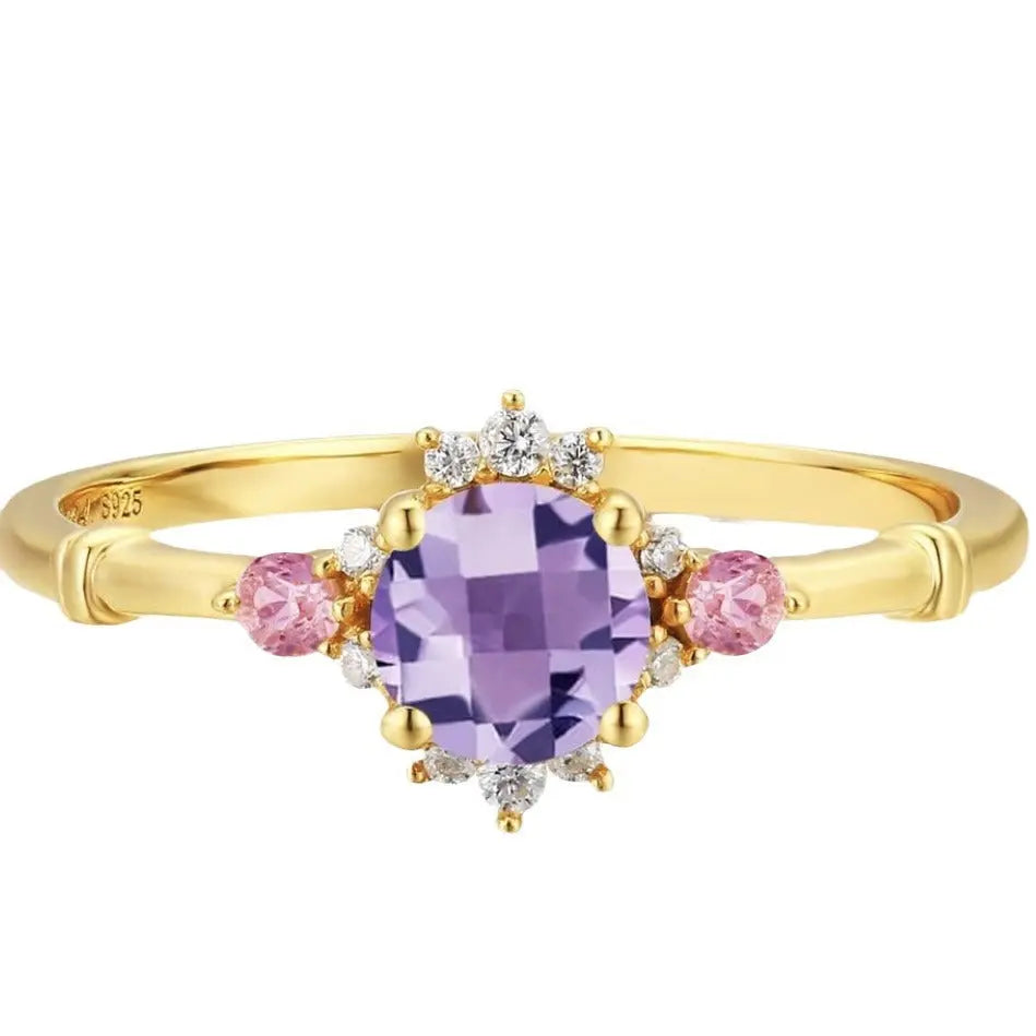 Beautiful Vintage Flowers Curtain-like Yarn Amethyst Ring Set - Norellé