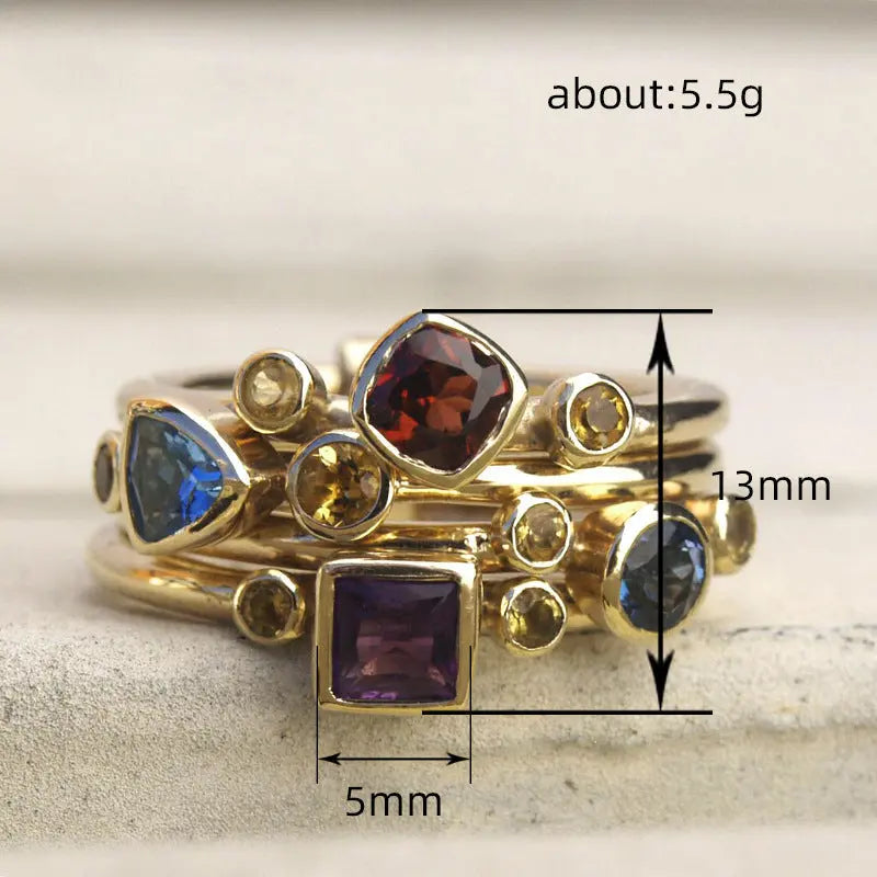 Geometric Ring Asymmetric Multicolor Gem Color Ring - Norellé