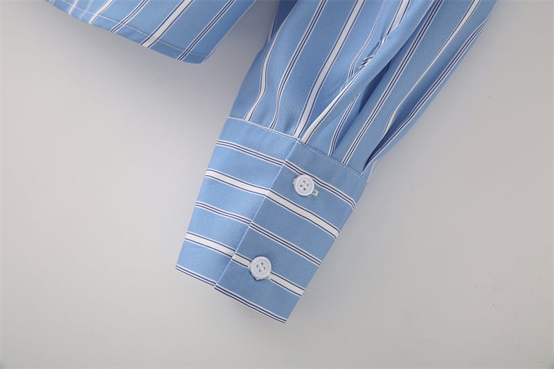 Striped Poplin Cotton Long-sleeved Lapel Shirt