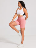 Yoga Pants - Three Points High Waist Seamless Solid Color Apricot Pink - Norellé