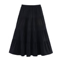 Solid Color Cotton Cloth Big Hem Skirt Stripes Multi-layer Tiered Dress - Norellé