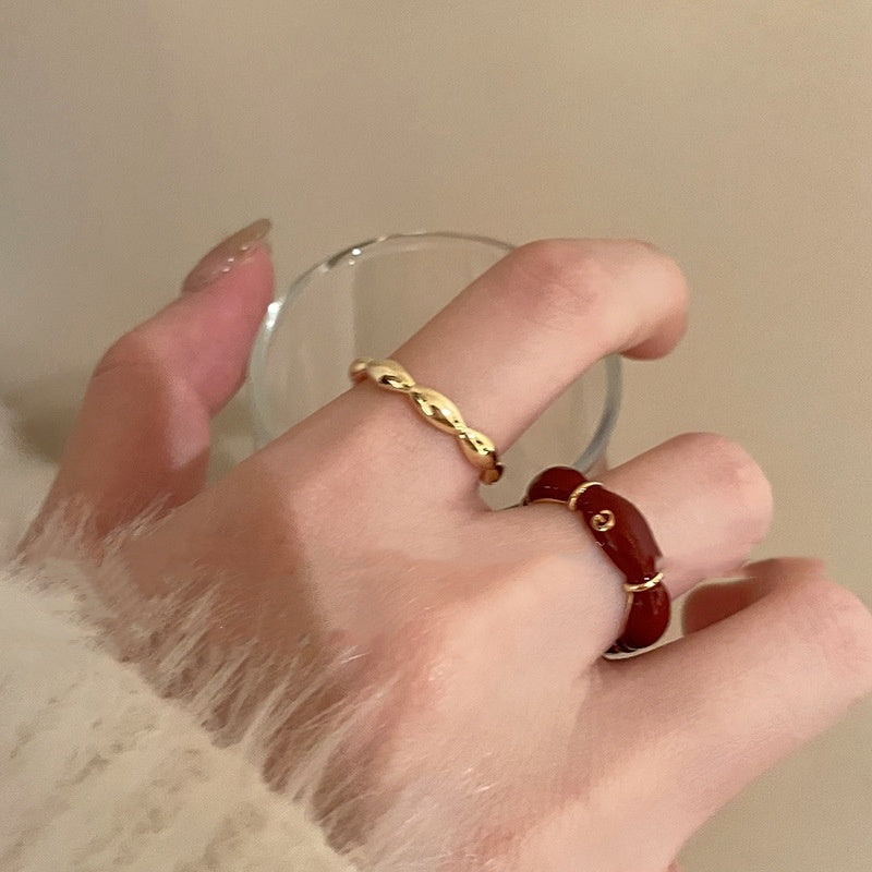 Ankela Red Drip Glazed Bamboo Ring All-matching Graceful Opening Adjustable Index Finger Ring - Norellé