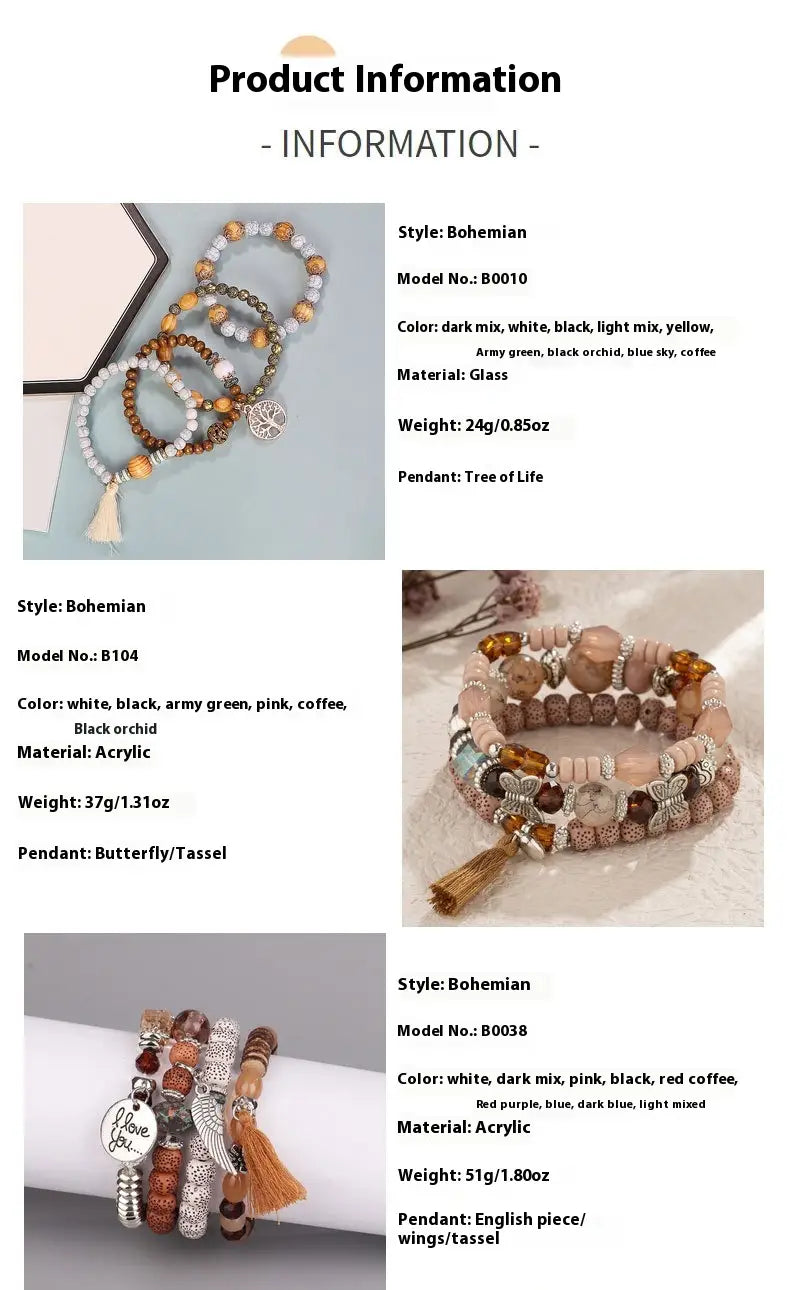 Multi-layer Wooden Bead Beaded Bracelet Elastic