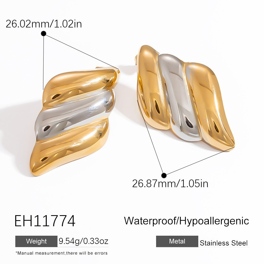 Special-interest Design Contrast Color Plating 18K Real Gold Titanium Steel Ear Studs Female - Norellé