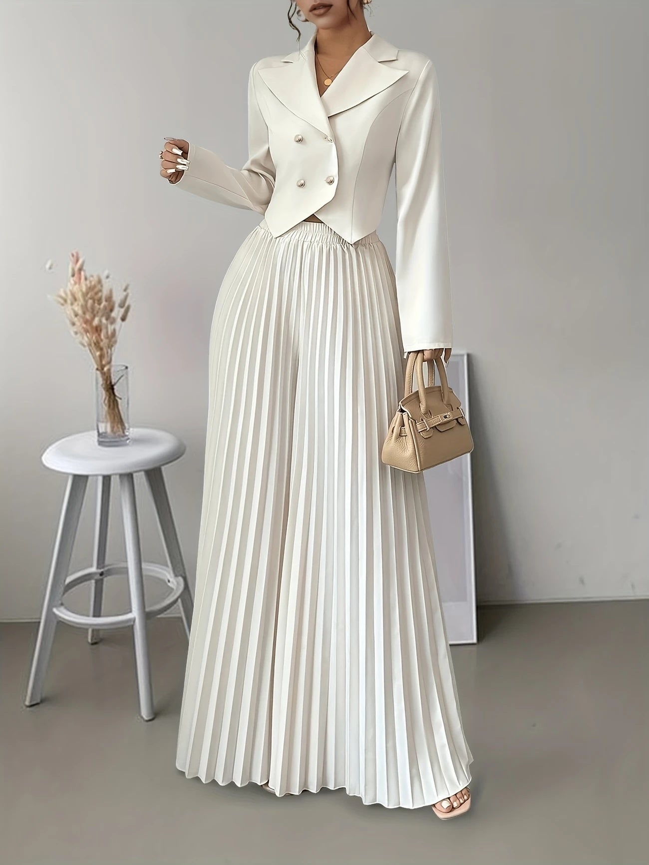 Top Set Long Sleeved Pleated Skirt - Norellé