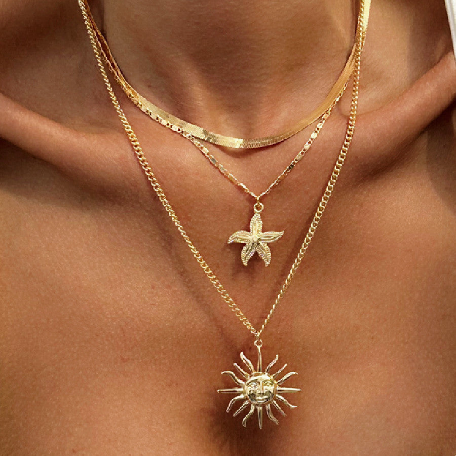 Exaggerated Face Sun Alloy Ring Suit Vacation Beach Geometric Adjustable Ring - Norellé