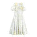 Printed V-neck Puff Sleeve Dress - Norellé