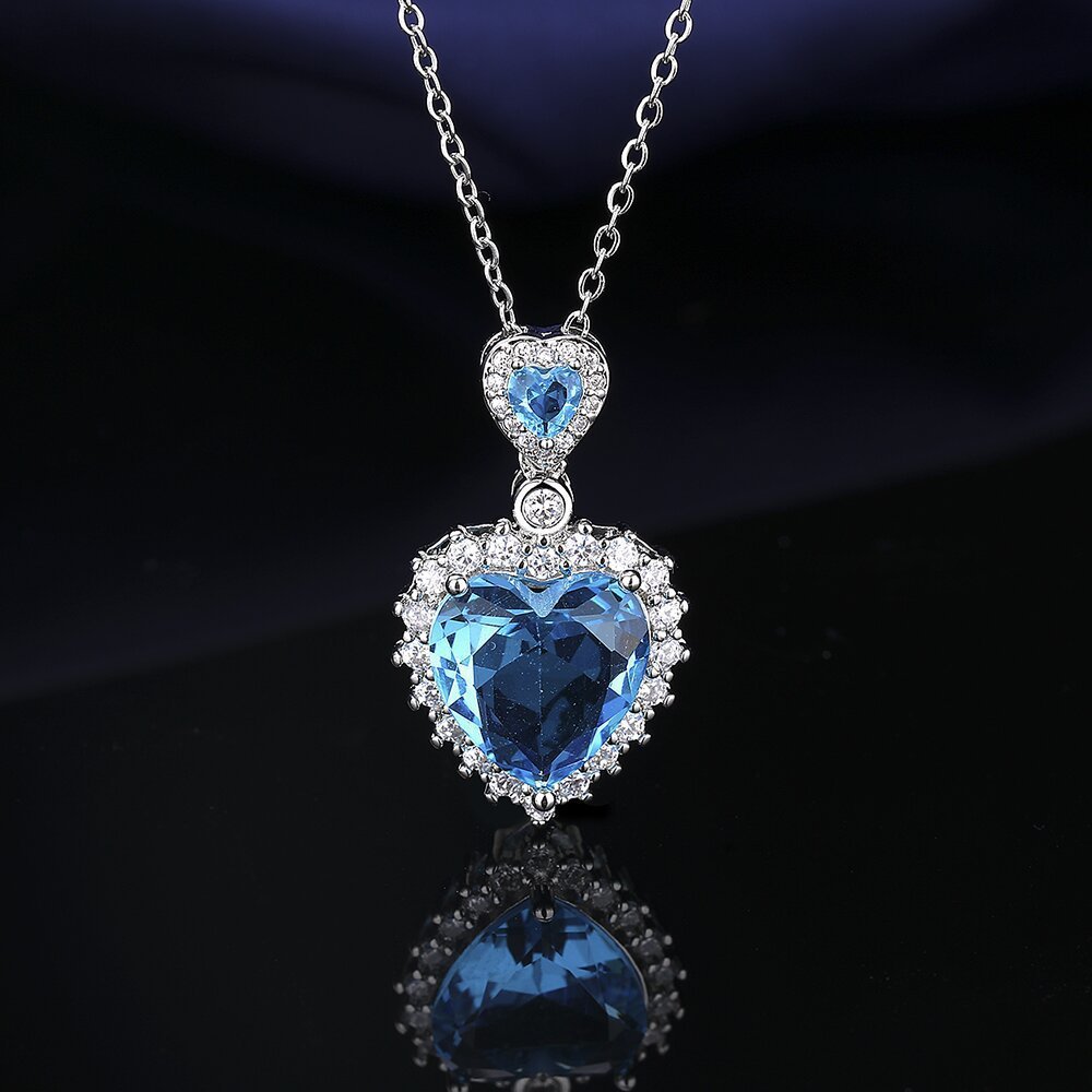 European And American Aquamarine Colored Gems Necklace Ear Stud Ring Women's - Norellé