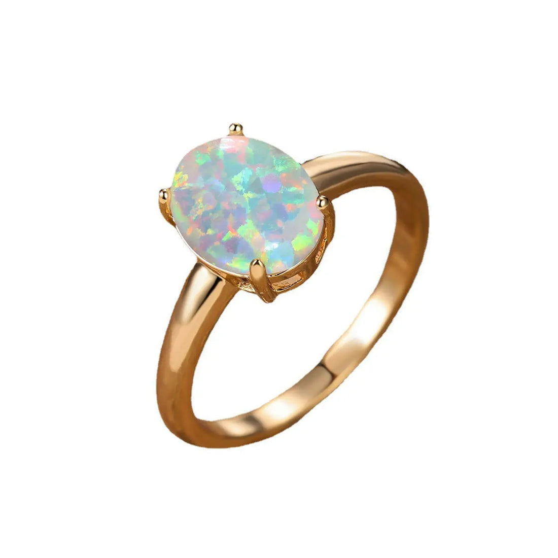 Golden Egg Shaped White Opal Minimalist Ring - Norellé