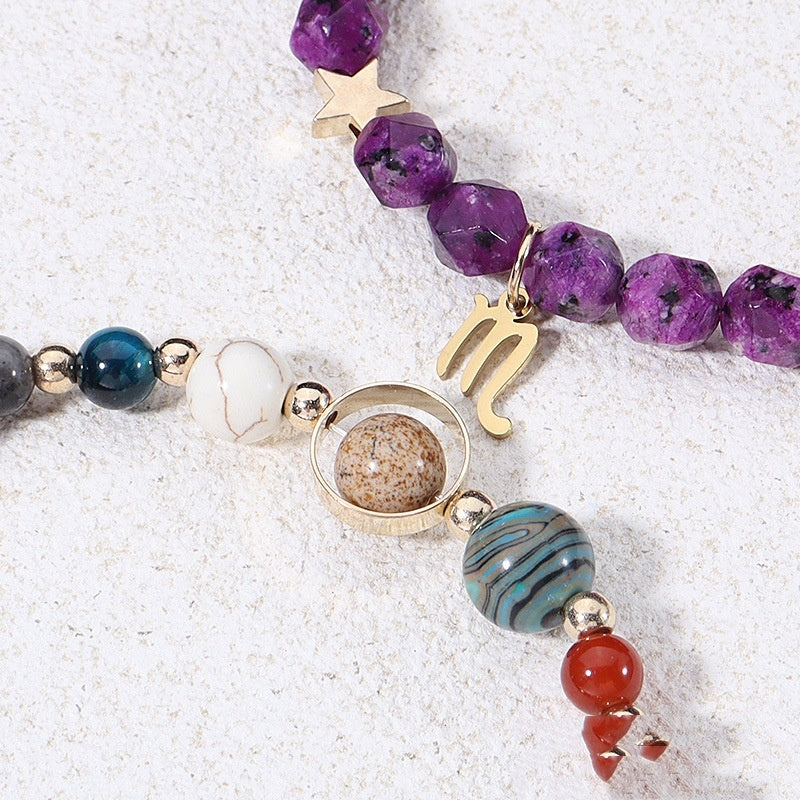 Twelve Constellations Bracelets Natural Stone Hemp Stone Cut Surface Eight Planets - Norellé