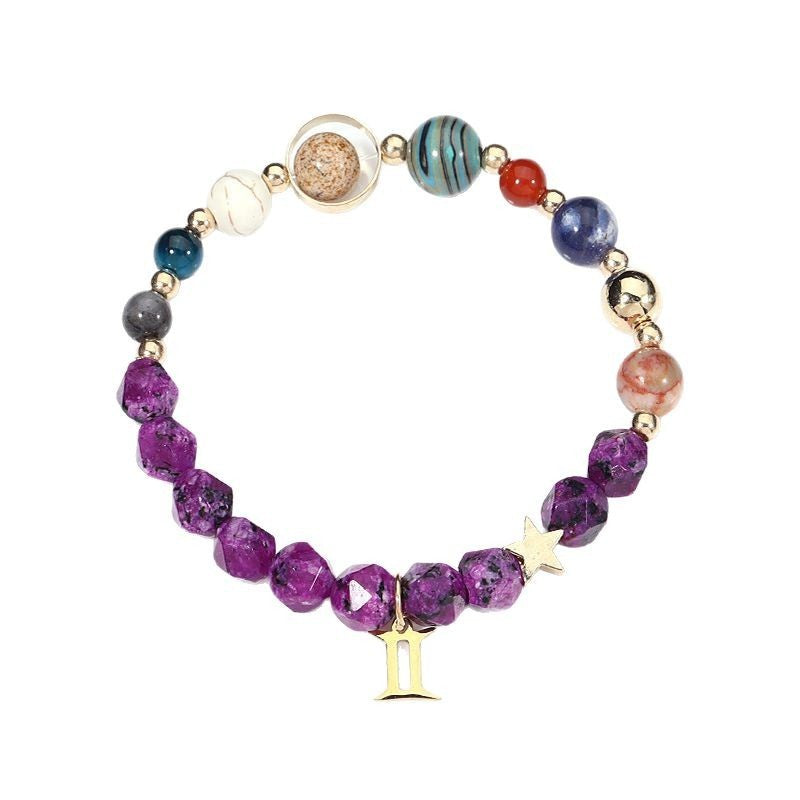 Twelve Constellations Bracelets Natural Stone Hemp Stone Cut Surface Eight Planets - Norellé
