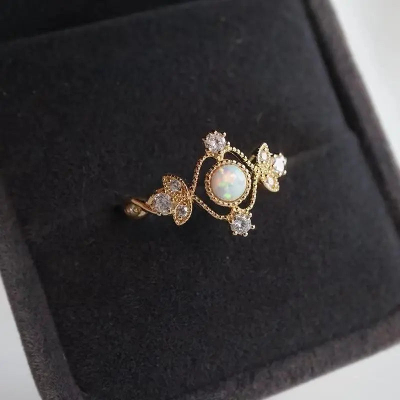 Inlaid Natural Opal Stone Ring Female Copper Plating Gold Ring - Norellé