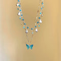 Blue Butterfly Double-layered Tassel Necklace Summer - Norellé