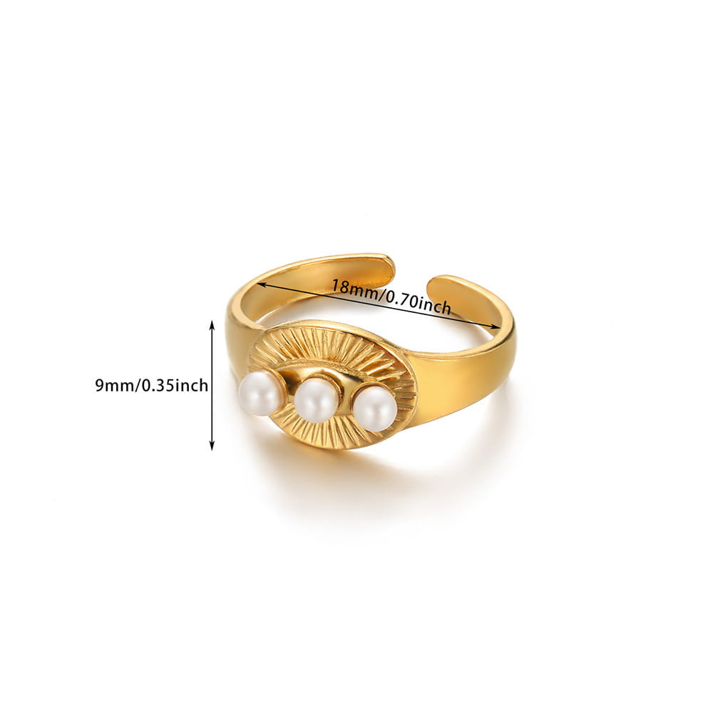 Stainless Steel Pearl Hollow Geometry Open Ring