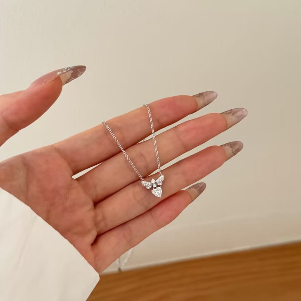 S925 Sterling Silver Necklace Women’s Advanced Oval Water Foam 8A Heart-shaped Zircon Flower Horse Eye Clavicle Chain