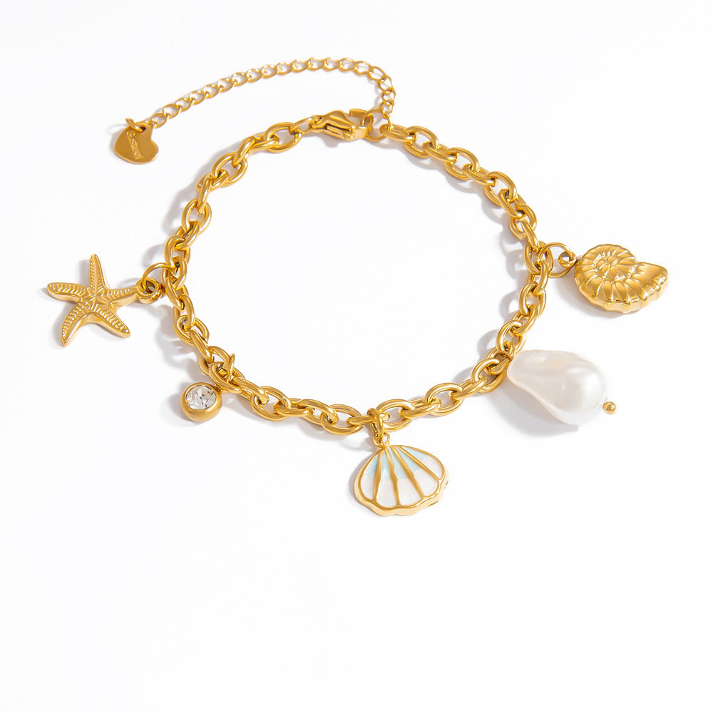 Ocean Style Shell Pendant 18K Gold Titanium Steel Bracelets - Norellé
