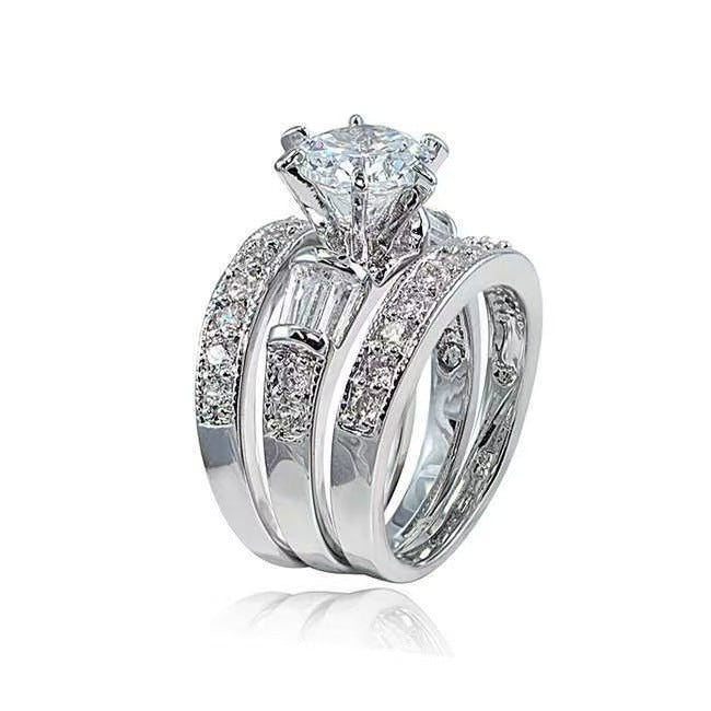 Creative Rectangular Zircon Three-piece Ring Set - Norellé