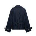 French Blue Belt Short Wide Design Denim Trench Coat - Norellé