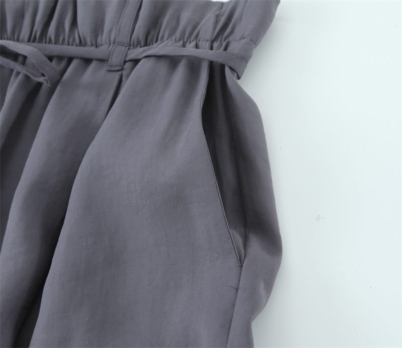 With Belt Paper Bag Type Draping Casual Trousers