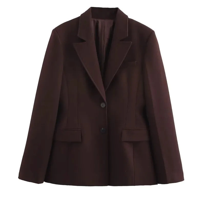 Elegant Blazer Women Brown Suit Jacket