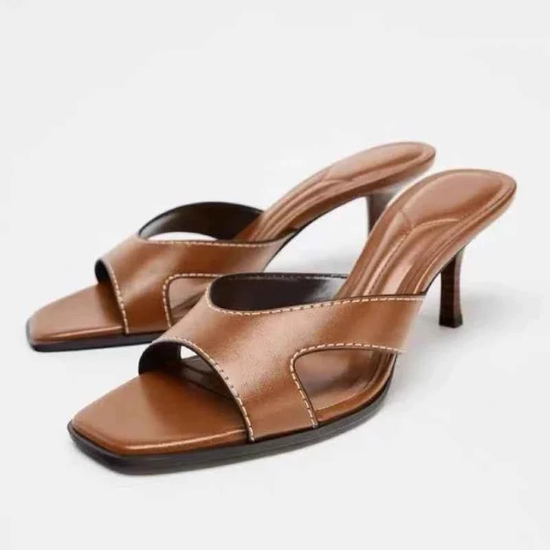 Elegant Brown Square Toe High Heels