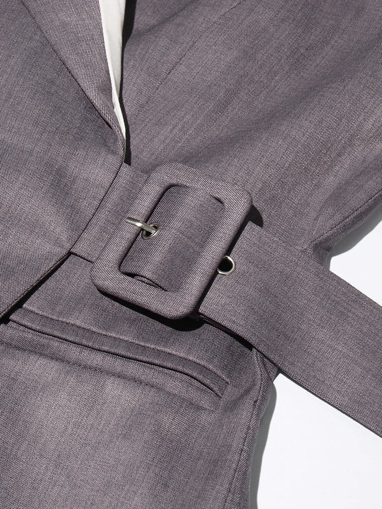 Elegant Casual Spliced Belt Blazer For Women