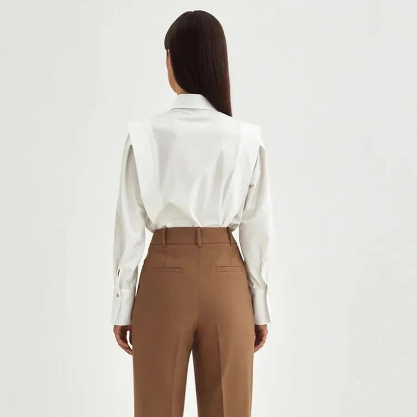 Elegant Cotton Lapel White Shirts Female