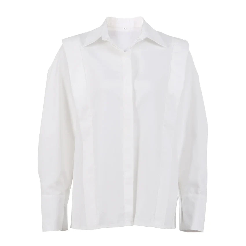 Elegant Cotton Lapel White Shirts Female