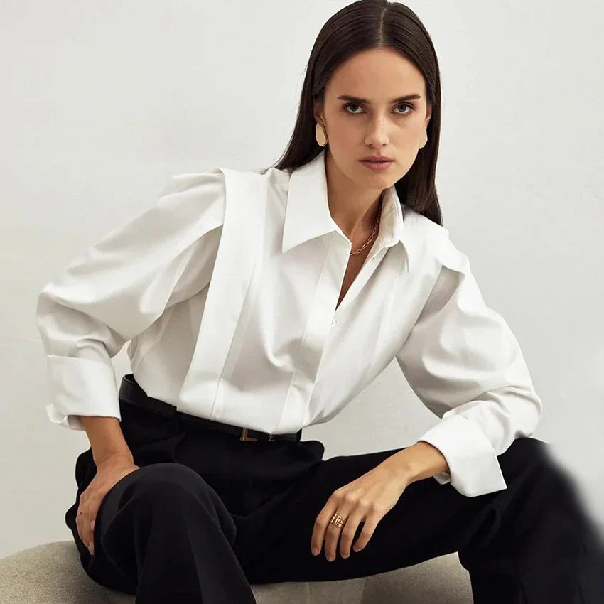 Elegant Cotton Lapel White Shirts Female