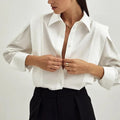 Elegant Cotton Lapel White Shirts Female - S
