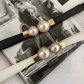 Elegant Double Pearls Buckle Elastic Women Belts