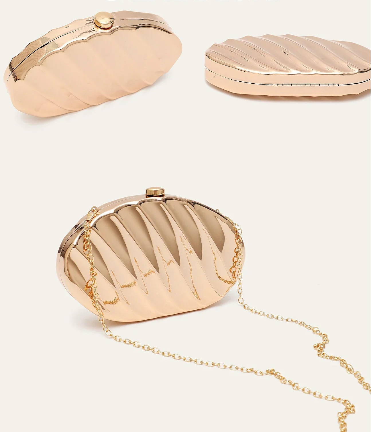 Elegant Exquisite Glossy Iron Metal Case Clutch - GOLD