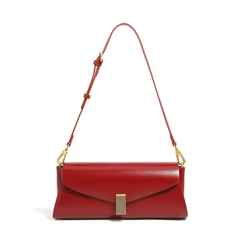 Elegant Genuine Leather Bag for Women - Red / 27 x7 x 12 cm