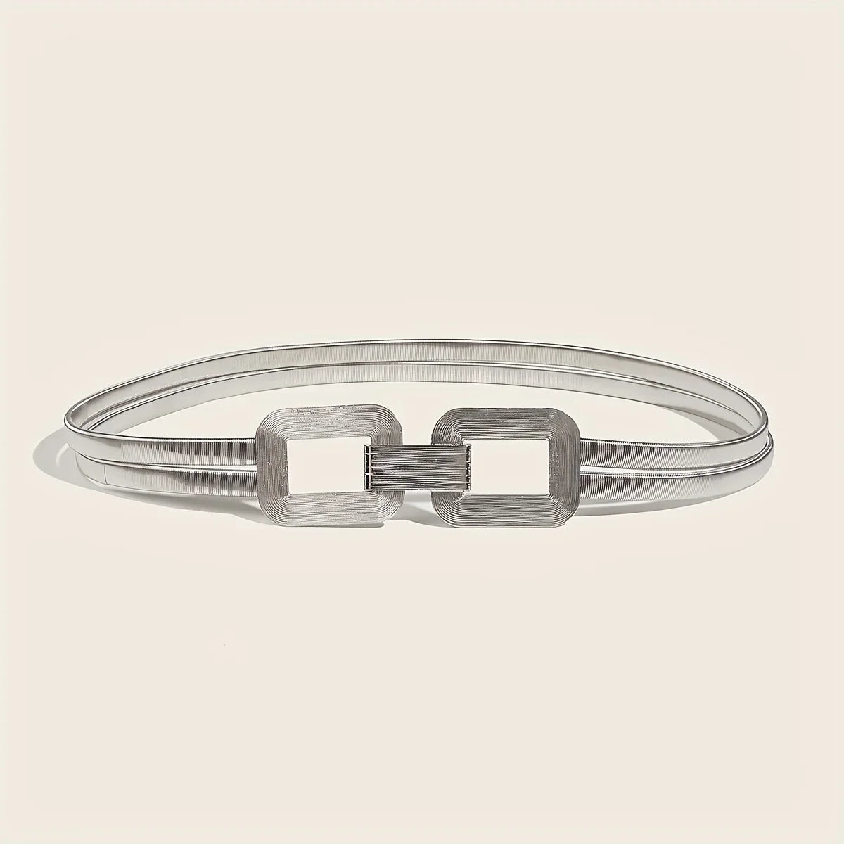 Elegant Gold Double Buckle Elastic Belt - Silver / 75cm to 85cm