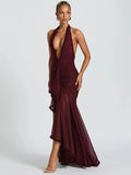 Elegant Halter Deep V Neck Maxi Dress Women