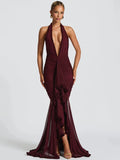 Elegant Halter Deep V Neck Maxi Dress Women