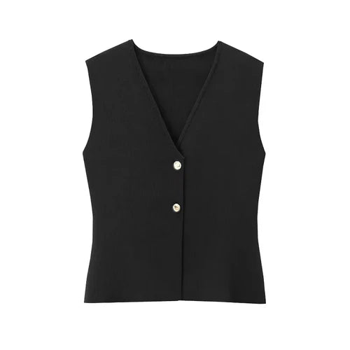 Elegant Knitted Tank Vest Top - L / black - Other
