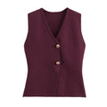Elegant Knitted Tank Vest Top - M / claret - Other