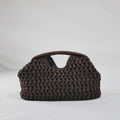 Elegant Ladies Chain Woven Handbag Straw Shoulder Bag - Coffee