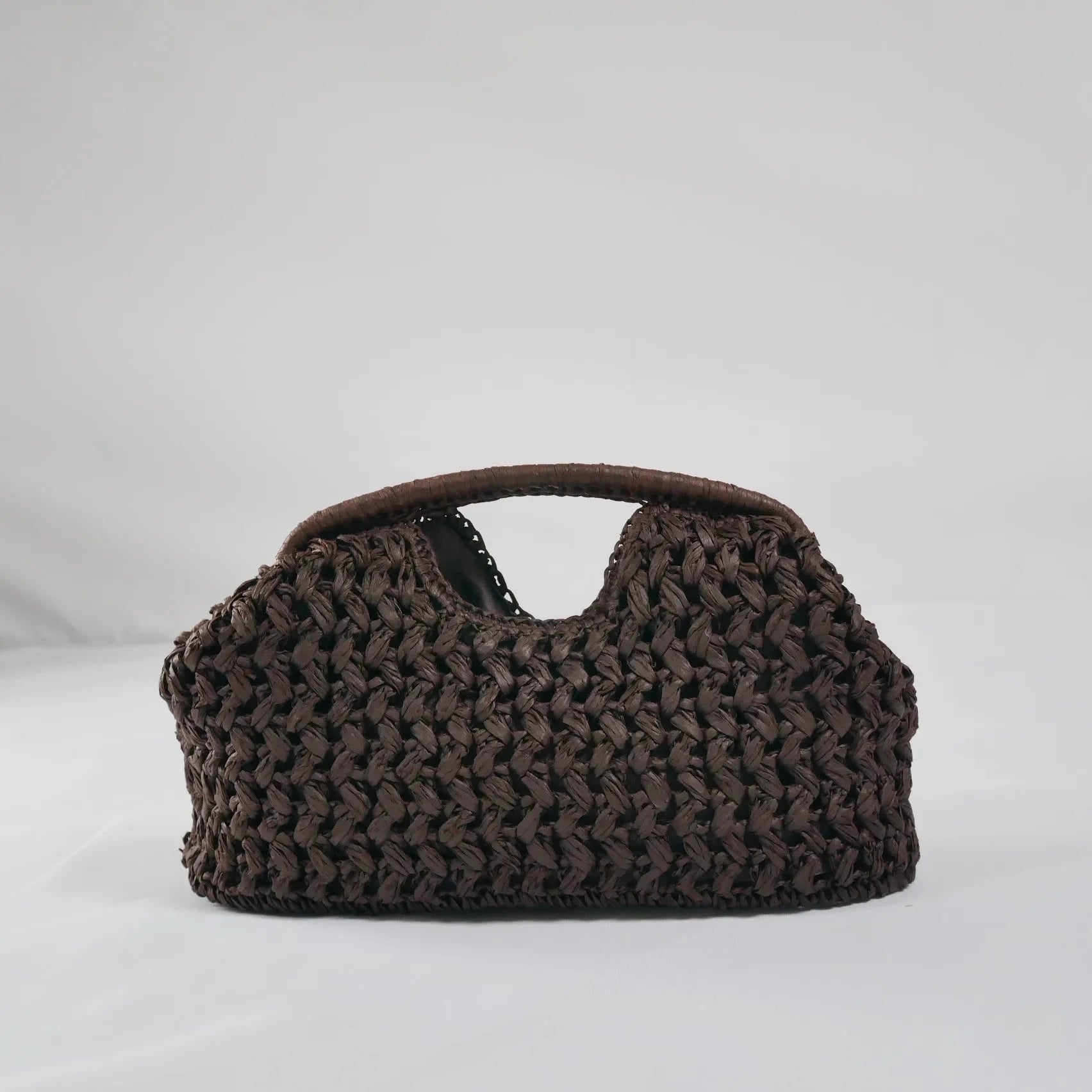 Elegant Ladies Chain Woven Handbag Straw Shoulder Bag - Coffee