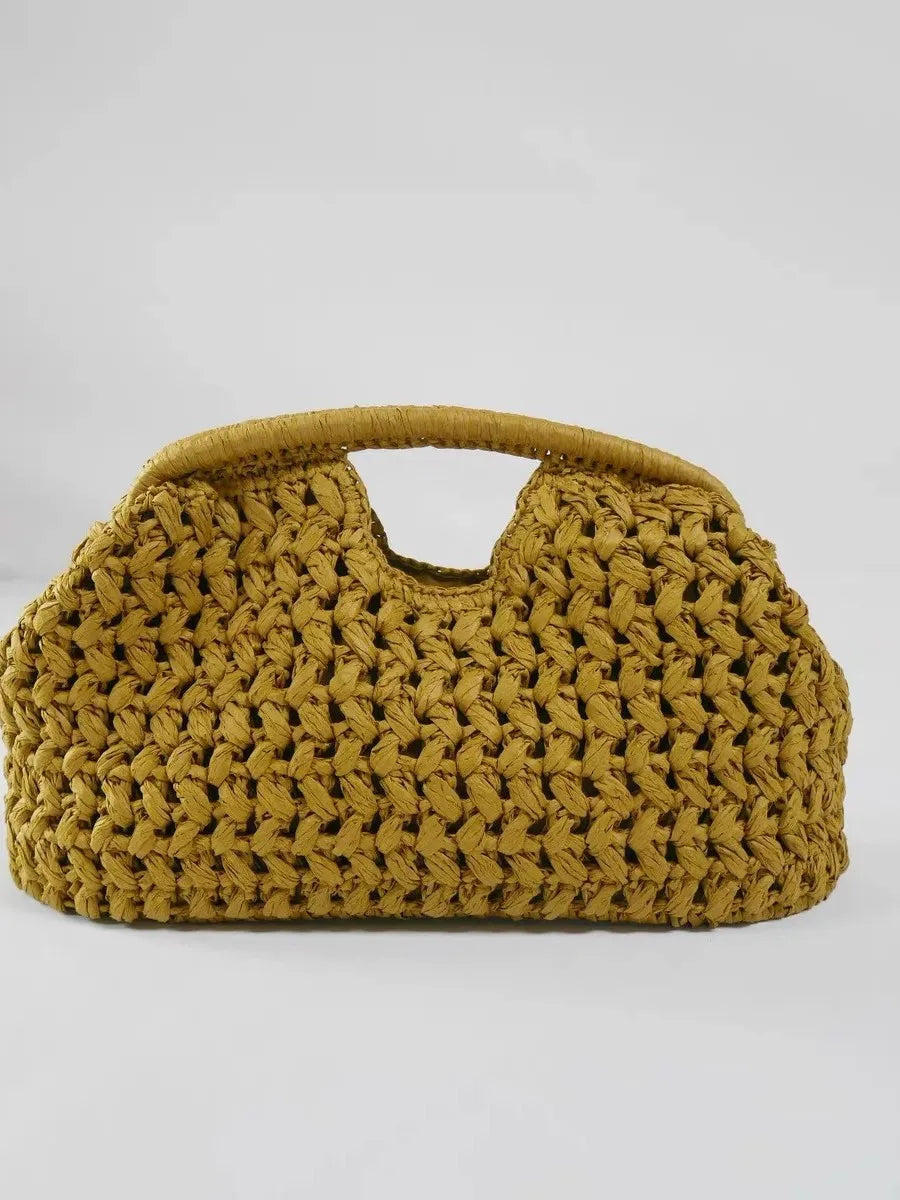 Elegant Ladies Chain Woven Handbag Straw Shoulder Bag - Khaki