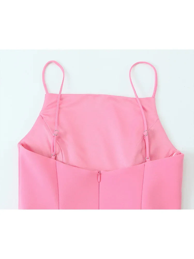 Elegant Ladies Pink Spaghetti Strap Dress Summer - Other