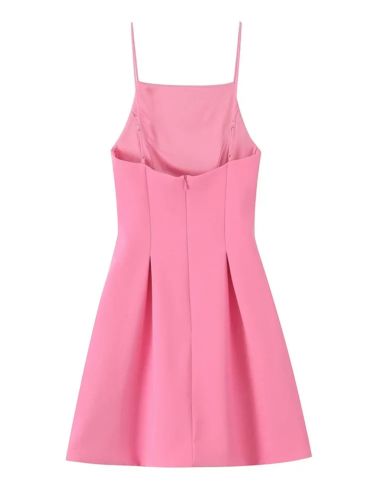 Elegant Ladies Pink Spaghetti Strap Dress Summer - Other