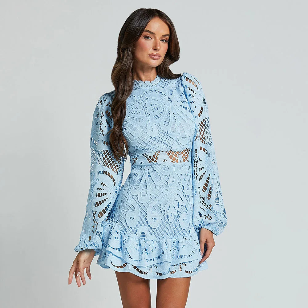 Elegant Long Sleeve Lace Mini Dress Women